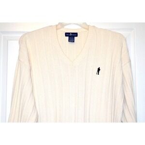 Vintage PAYNE STEWART Sweater Mens L Off White‎ V Neck Chunky Knit Golf